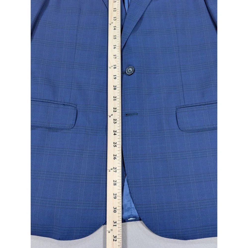 JoS A Bank Reserve Suit Mens 44R Blue Windowpane Glen Plaid Wool Italian Fabric